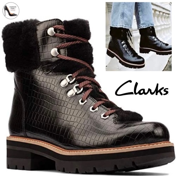 Clarks ORIANNA HIKER Black Leather Lace Up Hiking Winter Boots Ankle Booties 7.5 - Picture 1 of 16